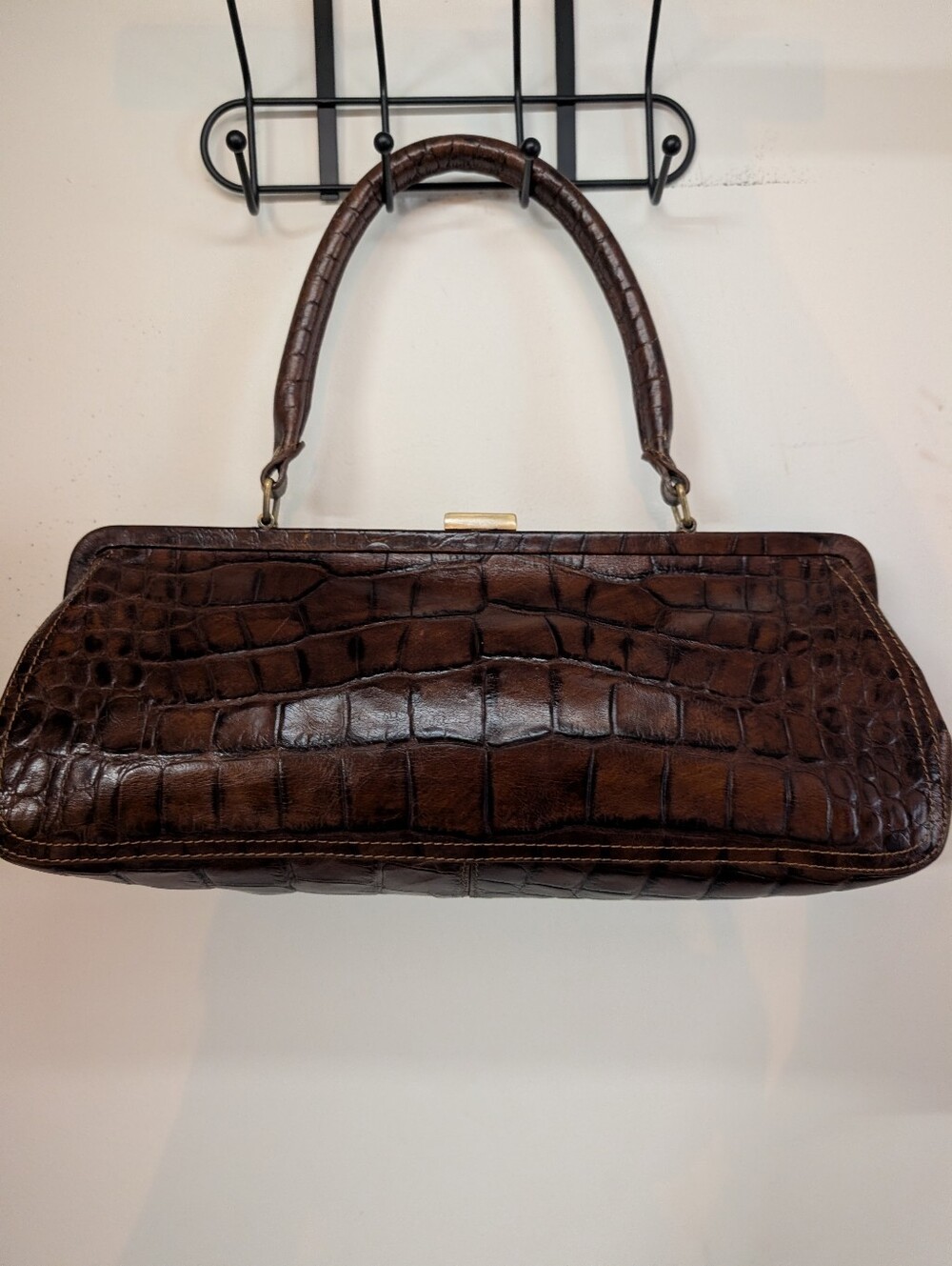 Classic Croc-Embossed Brown Women's Handbag